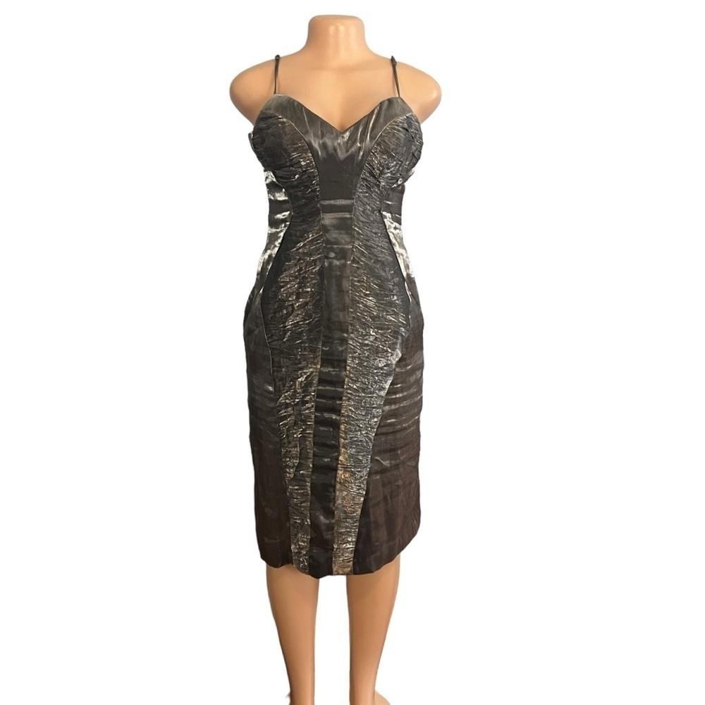 3/$30 ☀️ Adrianna Papell Boutique Silver Metallic Midi Cocktail Dress